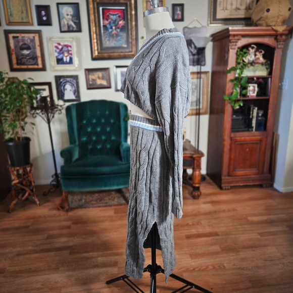 CIDER Grey Cable Knit Cropped Sweater Maxi Skirt Set Women's Size L - Picture 5 of 6